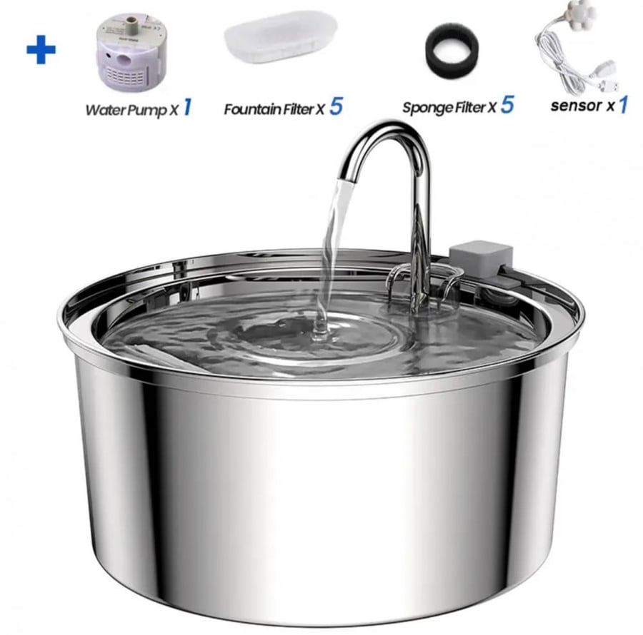 Electronic stainless steel water drinking fountain for cats with filter 3.2L