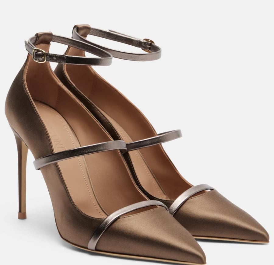 Malone Souliers Diaz 100 leather-trimmed satin pumps