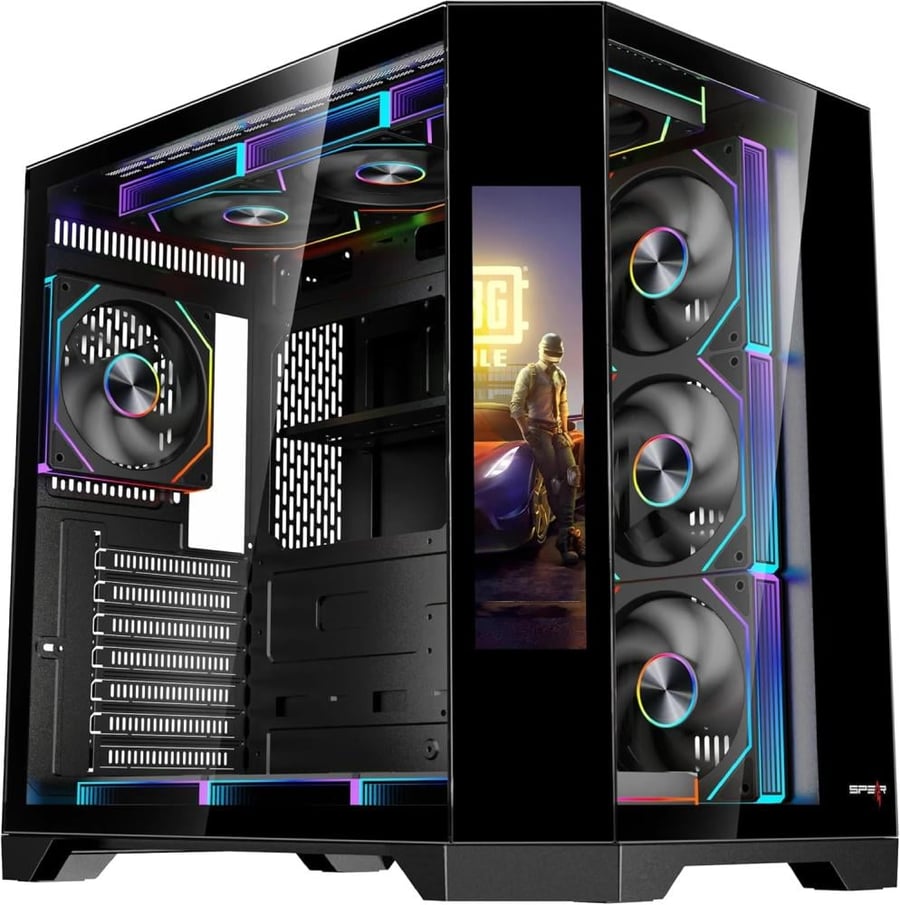 صندوق DOST60PLUS ARGB ATX من SPEAR مع شاشة جانبية بحجم "9.2 - أسود