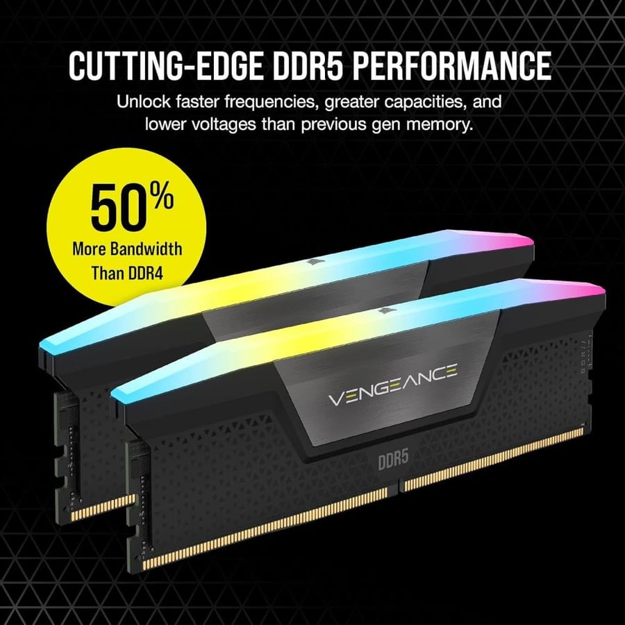 رام Corsair Vengeance RGB DDR5، سعة 32GB (16GBx2)، سرعة 5200MHz