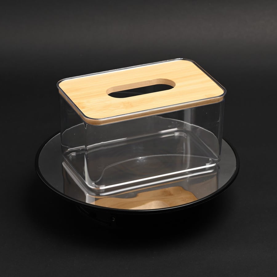Acrylic tissue box with wooden cover