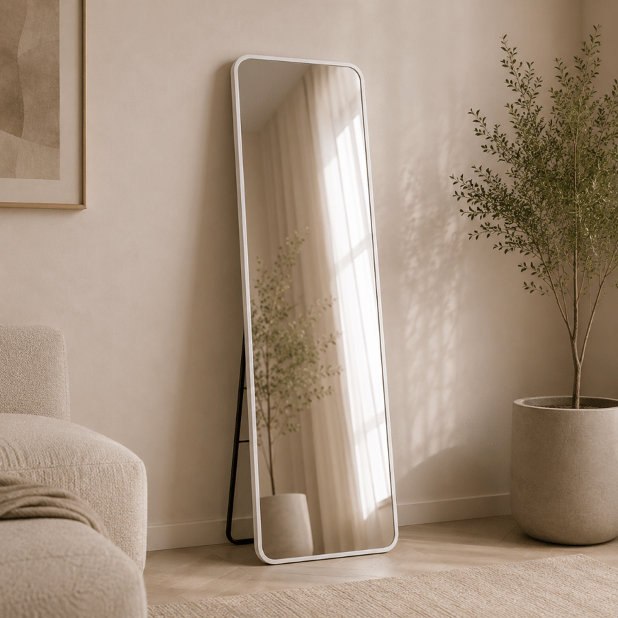 مراية ستاند بأطار أبيضمقاس 160 × 40 سم