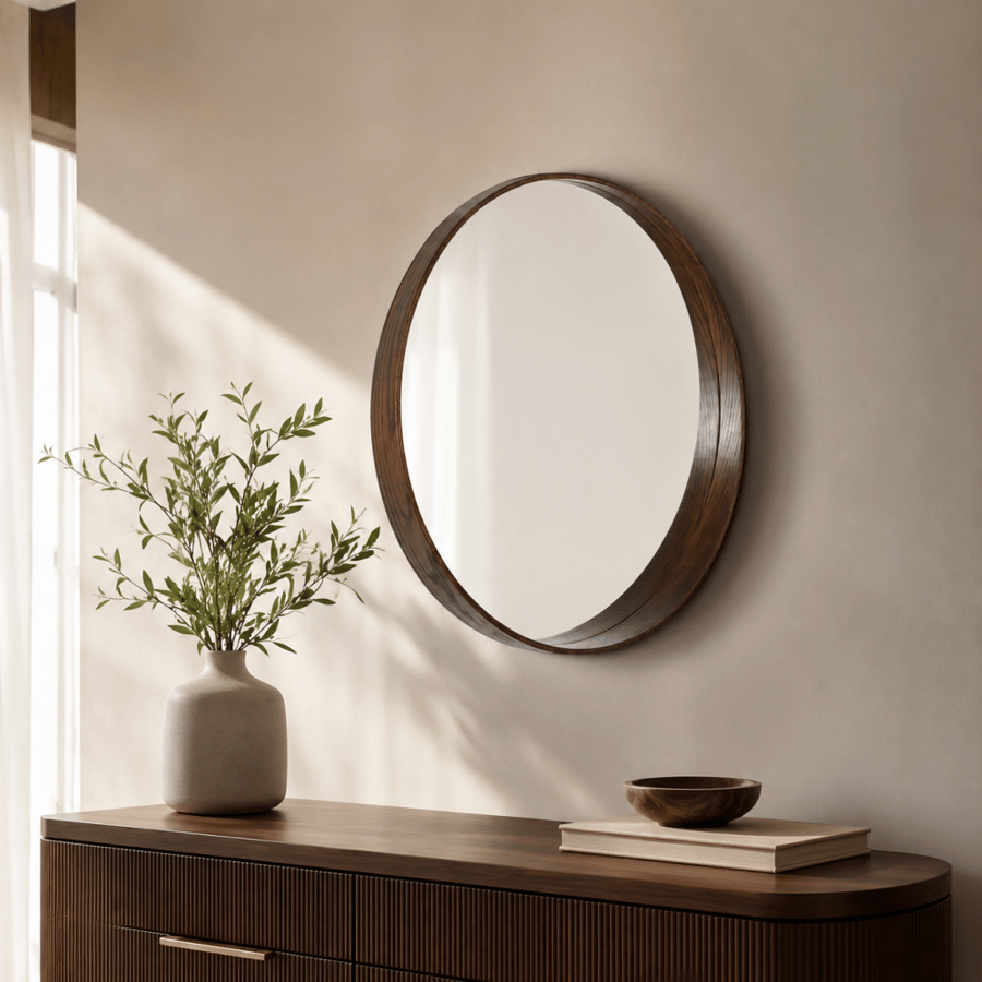 مراية حائط بأطار بنىمقاس 90 × 90 سم