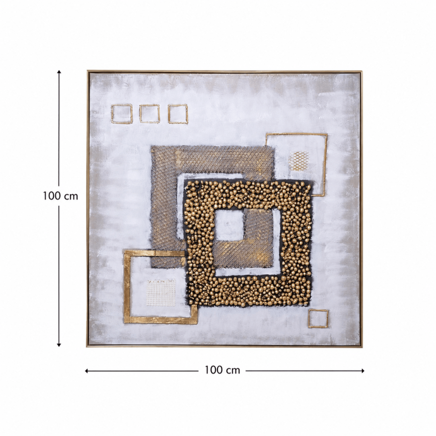 لوحة حائط مربعة بإطار ذهبي مقاس 100 × 100 سم
