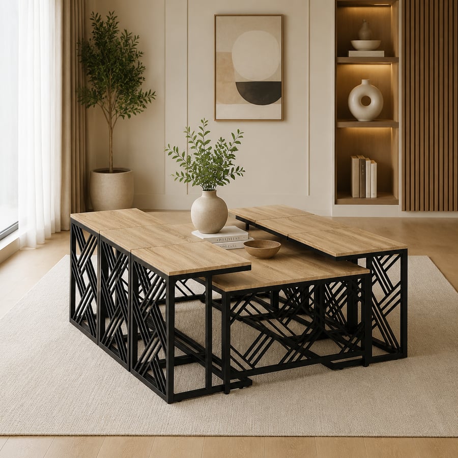 طقم شاي خشبي مستطيل 1+6 خشبي