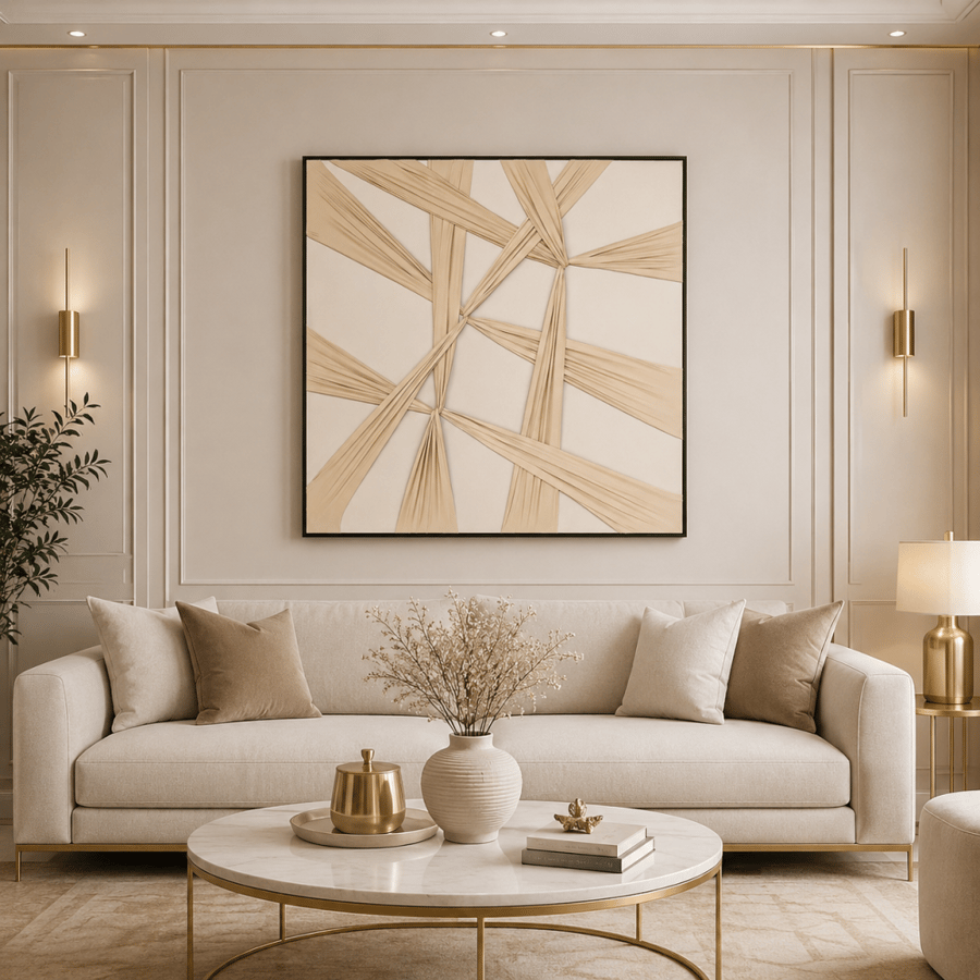 لوحة فنية مربعة بإطار أسود مقاس 80 × 80 سم
