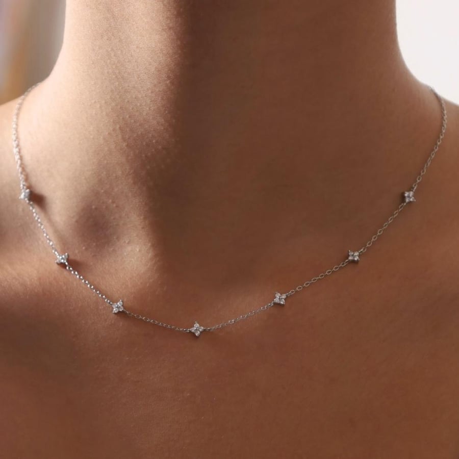 Silver necklace in two colors studded with zircon