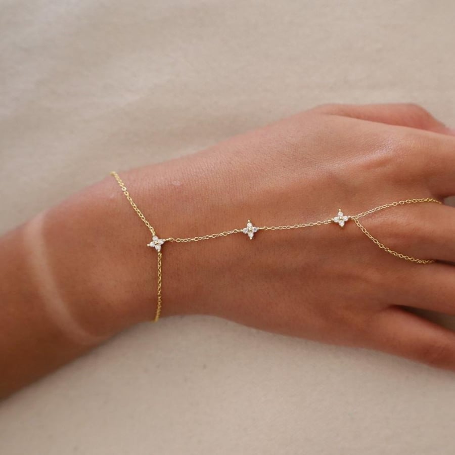 Silver palm bracelet, 925 karat, with zircon flowers