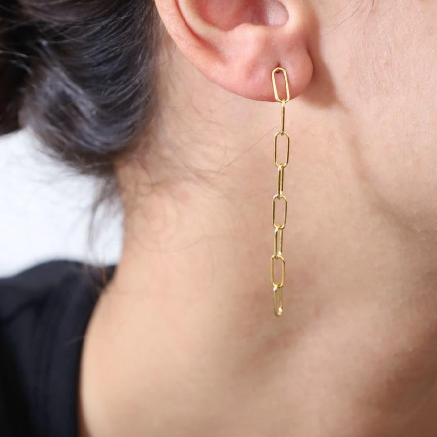 A pair of earrings in the shape of a pendant chain.