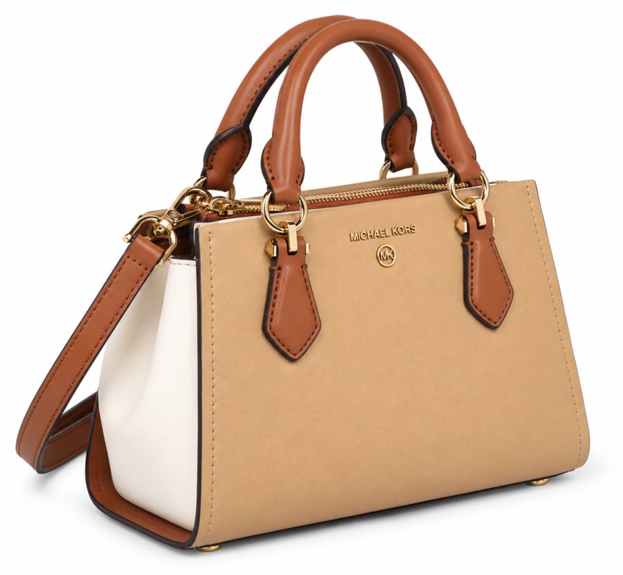 Michael Kors - حقيبة مايكل كورس مارلين صغيرة أصلية 100% – جلد طبيعي – بيج وبني
