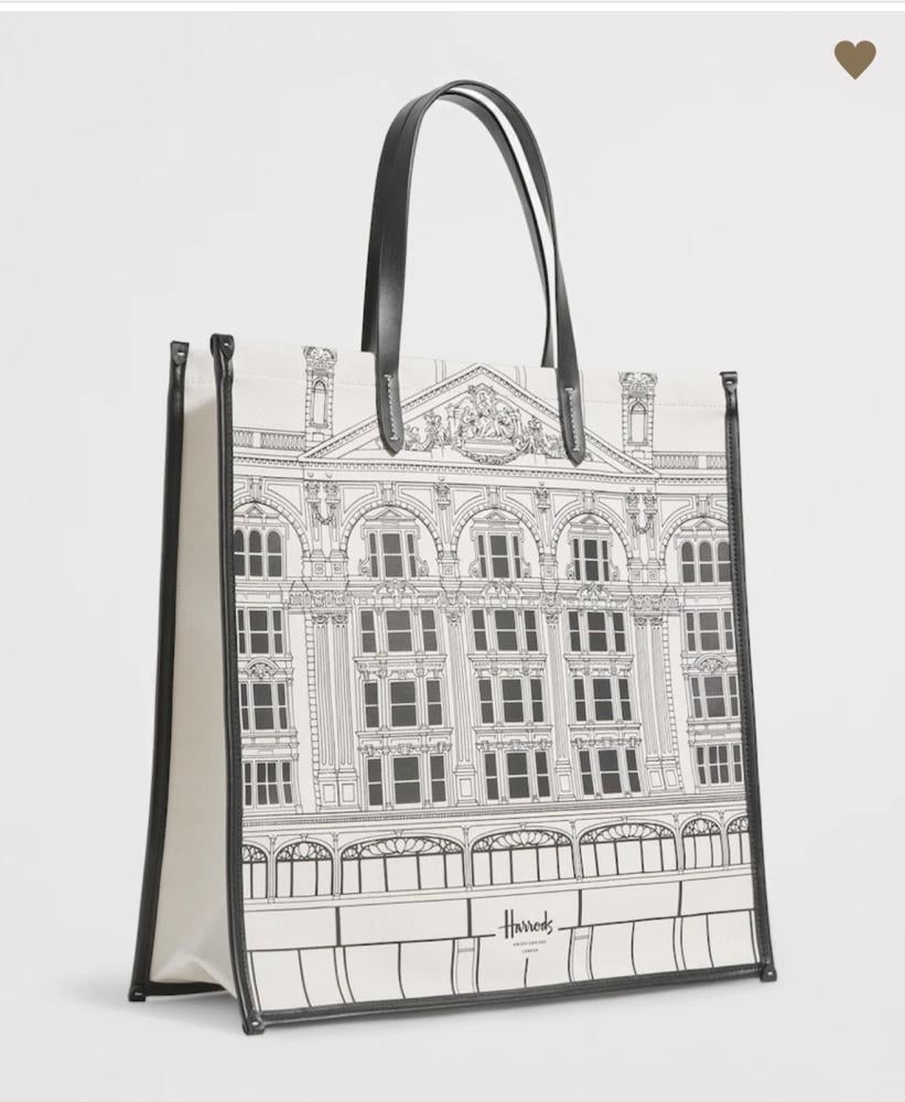 شنطة هارودز Harrods الأصلية – قطن – كريمي – حجم صغير – واجهة هارودز