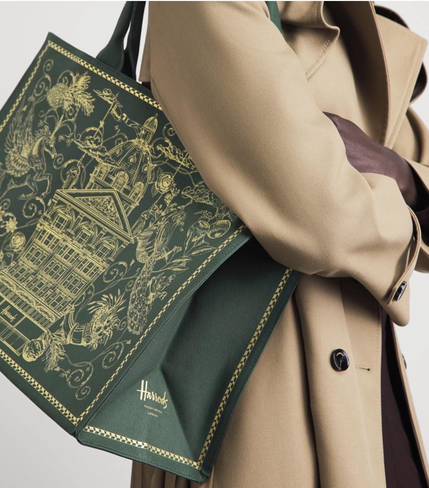 حقيبة هارودز Harrods الأصلية 100% - من شركة هارودز لندن - قطن - اخضر  - حجم كبير.