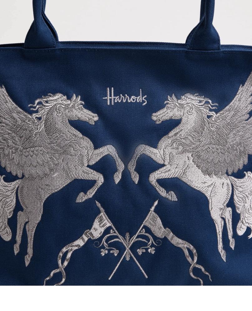 شنطة هارودز Harrods الأصلية – كانفس – كحلي – حجم كبير – أحصنة بيغاسوس الأسطورية