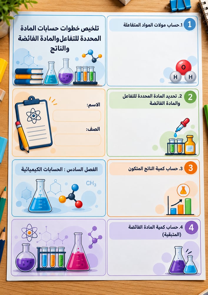 مطوية خطوات الحسابات الكيميائية - كيمياء 2-1 -ثانوي ثانوي