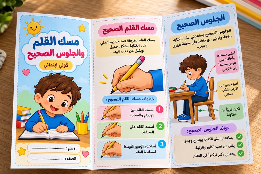 مسك القلم والجلوس الصحيح - اسرية - اولى - ف1