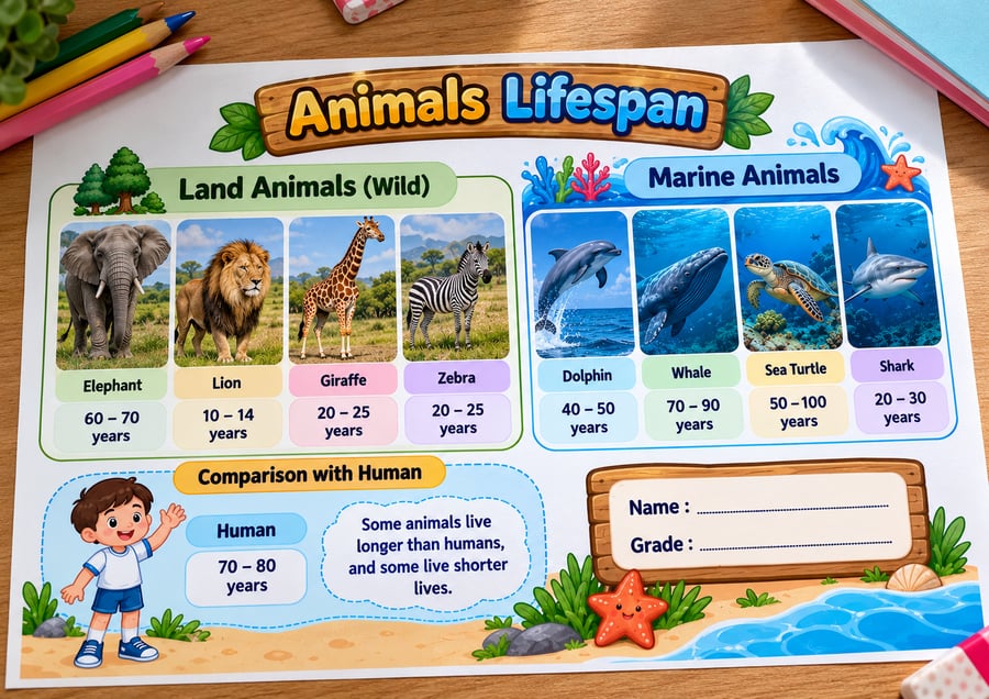 ANIMALS LIFESPAN - أولى متوسط -ف1