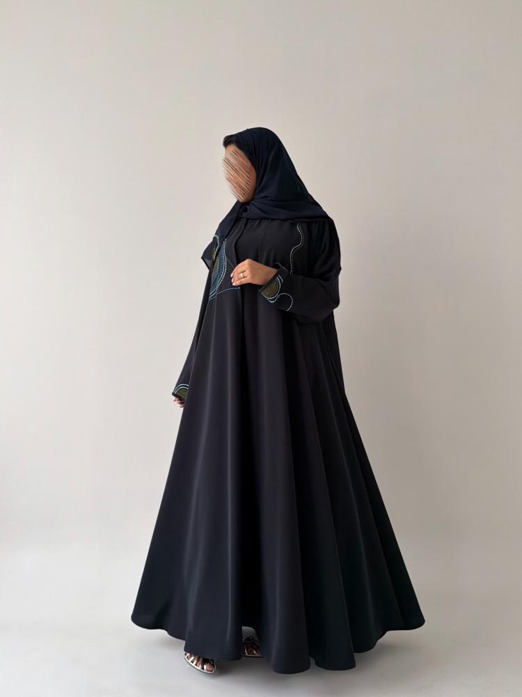 دبل كلوش كحلي تطريز دائري R-132