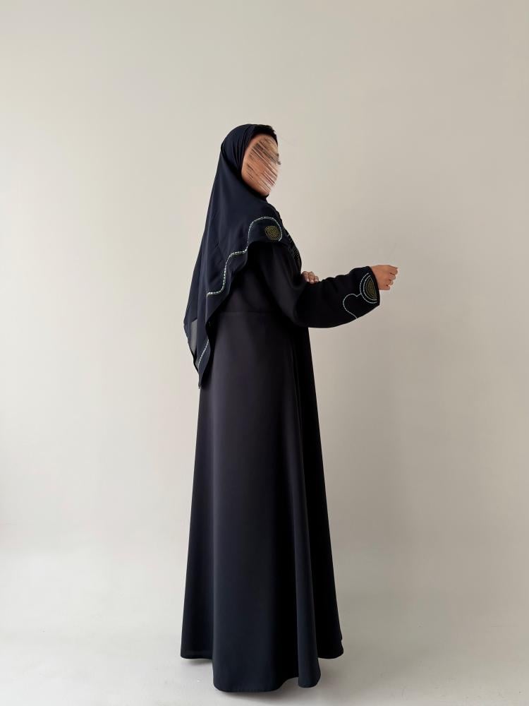 دبل كلوش كحلي تطريز دائري R-132