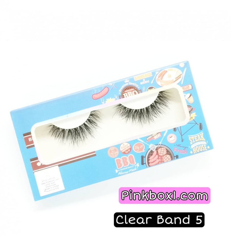 رموش clear Band 5 مع ملقط بلاستيك داخل العلبه لتركيب الرموش