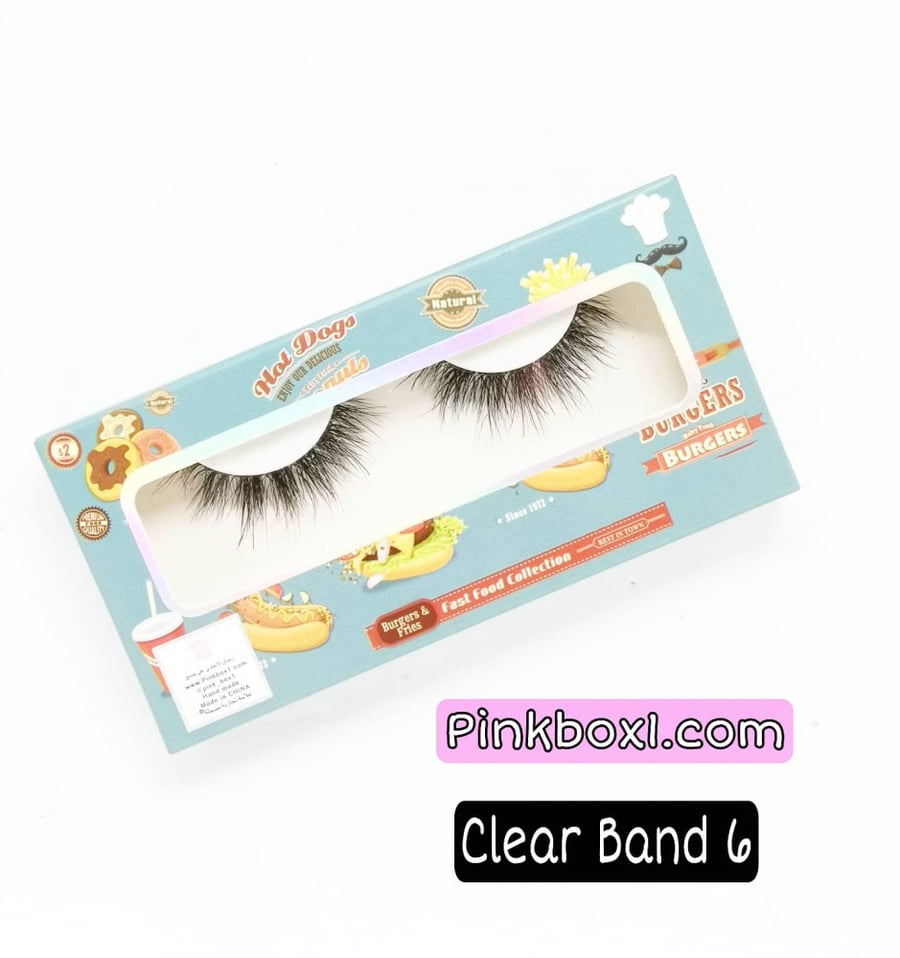 رموش clear Band 6 مع ملقط بلاستيك داخل العلبه لتركيب الرموش