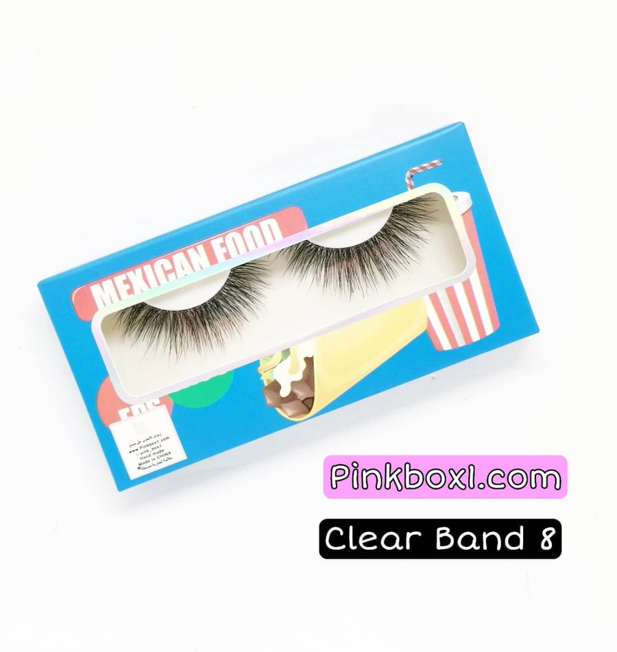 رموش clear Band 8 مع ملقط بلاستيك داخل العلبه لتركيب الرموش