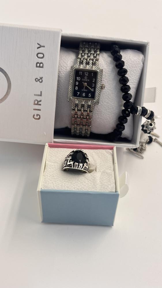 Silver and black watch set