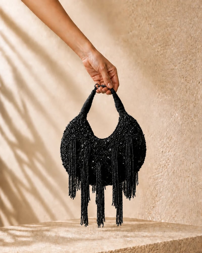 Make Yourself Happy Black Drip Tassles Mini Bag