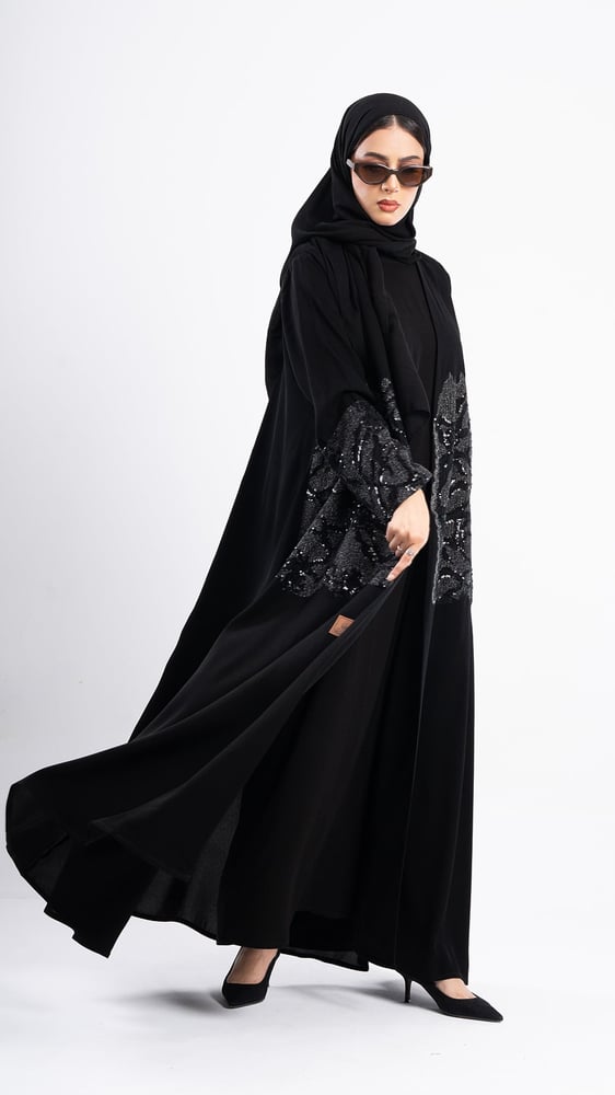 Yaqoot jacquard abaya embroidered with shiny crystals and sequins