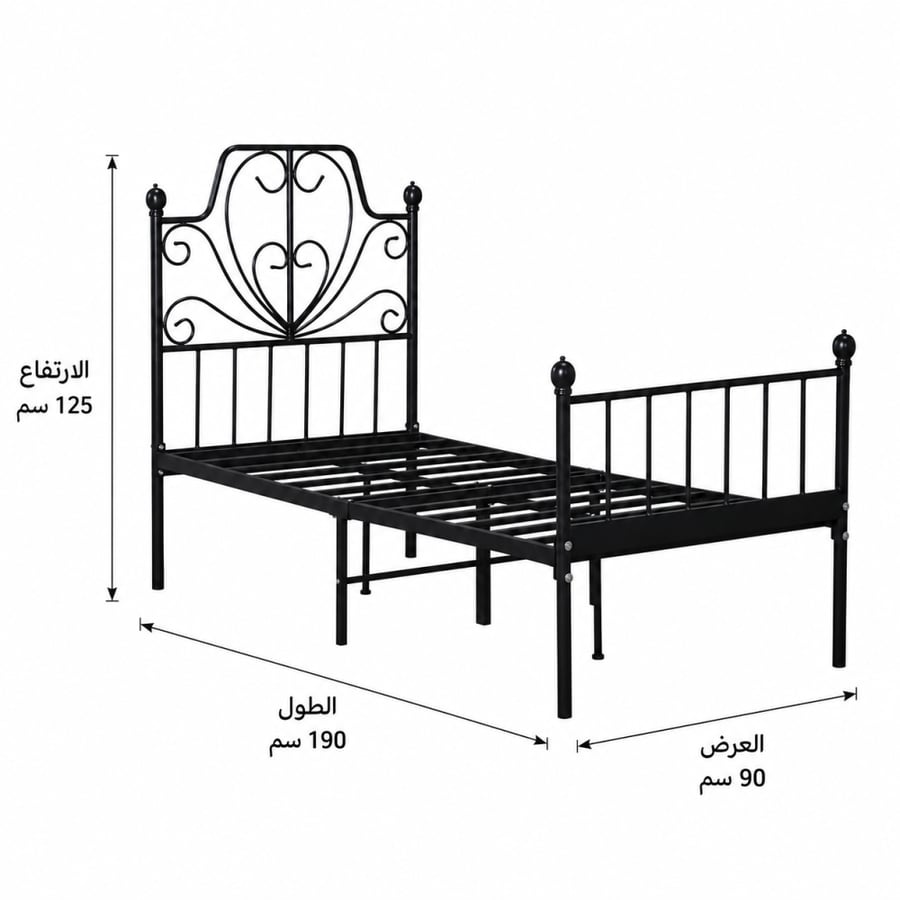 سرير مفرد باللون الأسود ٩٠ × ١٩٠ سم