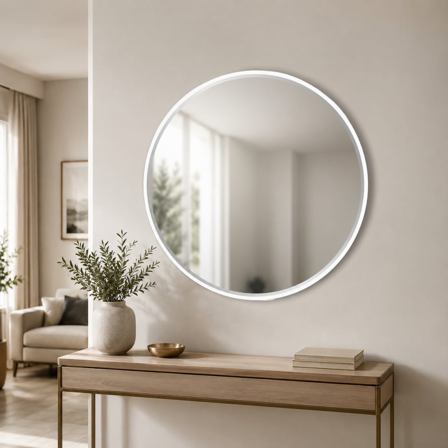 مراية حائط بأطار ابيضمقاس 90 × 90 سم