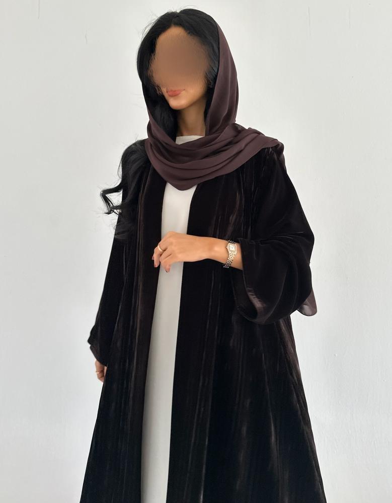 مخمل بني مكسر اكمام ساده القصة كلوش
