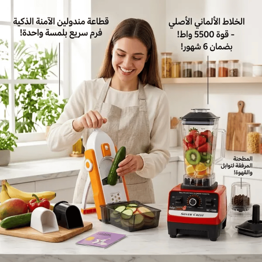 الخلاط الألماني الأصلي مع مطحنة بضمان 6 شهور+قطاعة مندولين الآمنة الذكية