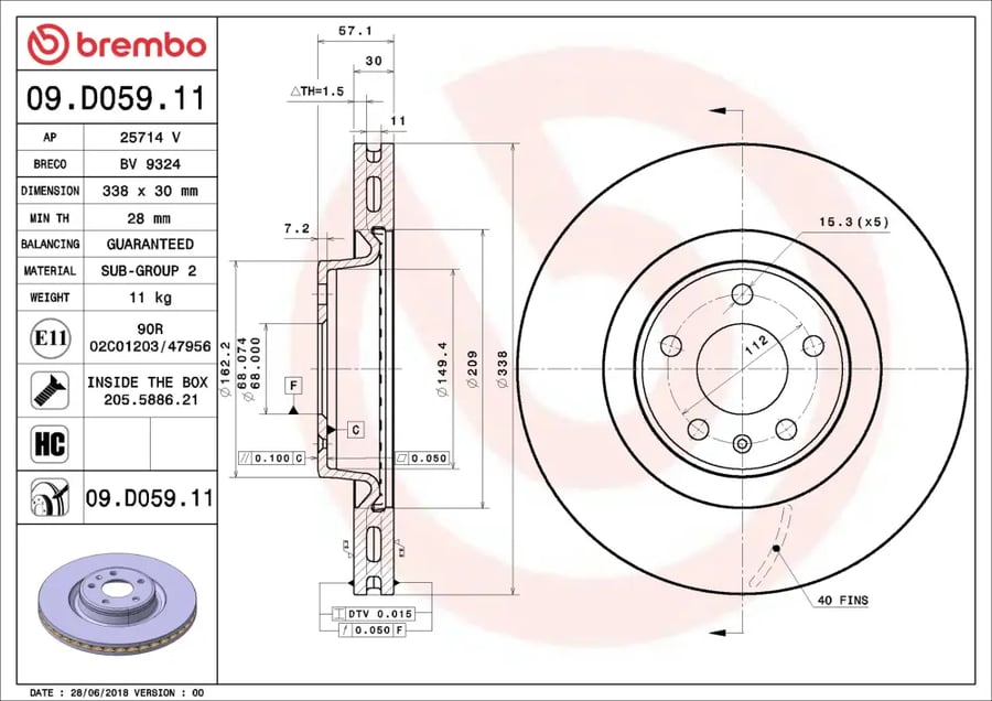 طقم هوب أمامي Brembo 09.D059.11