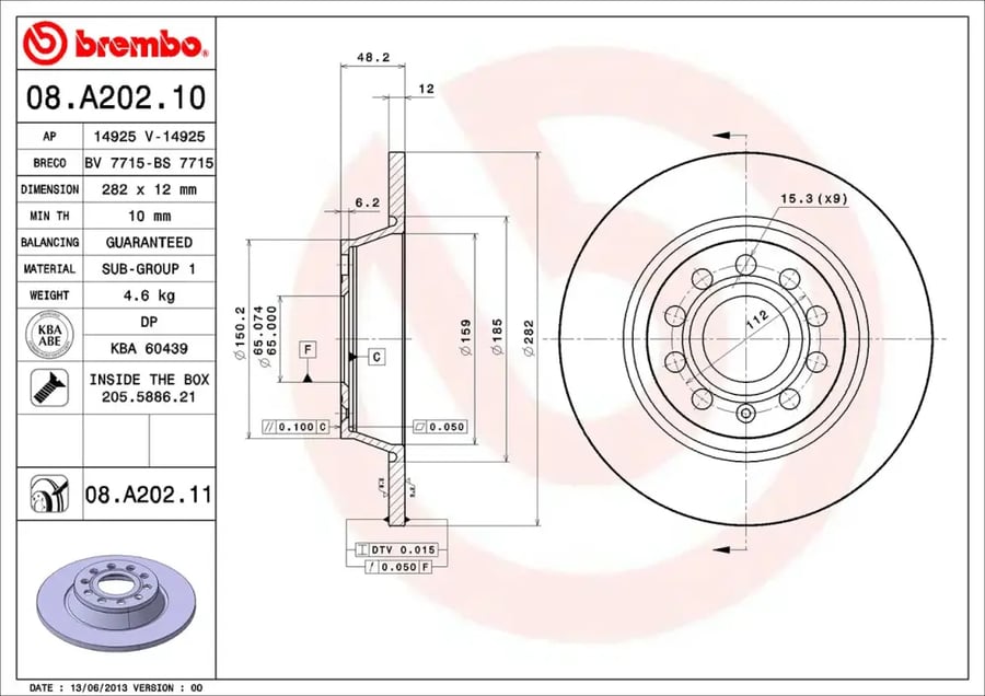 طقم هوب خلفي Brembo 08.A202.11