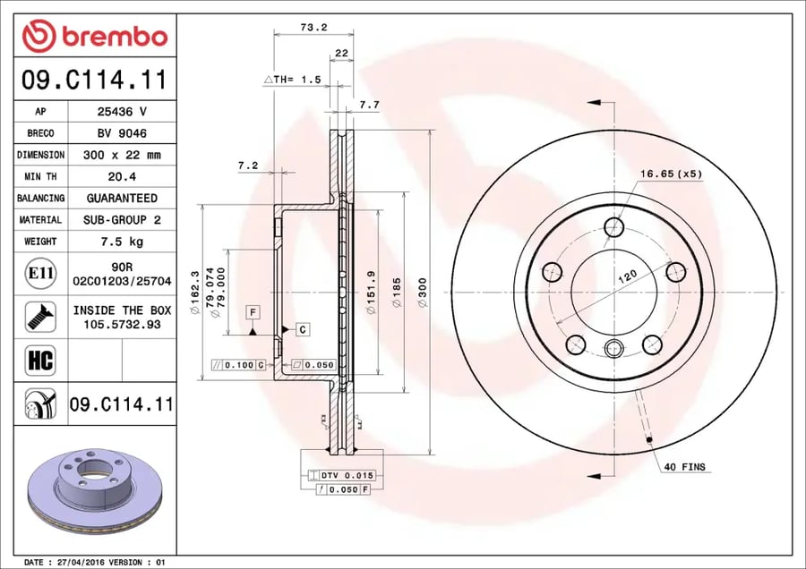 طقم هوب أمامي Brembo 09.C114.11
