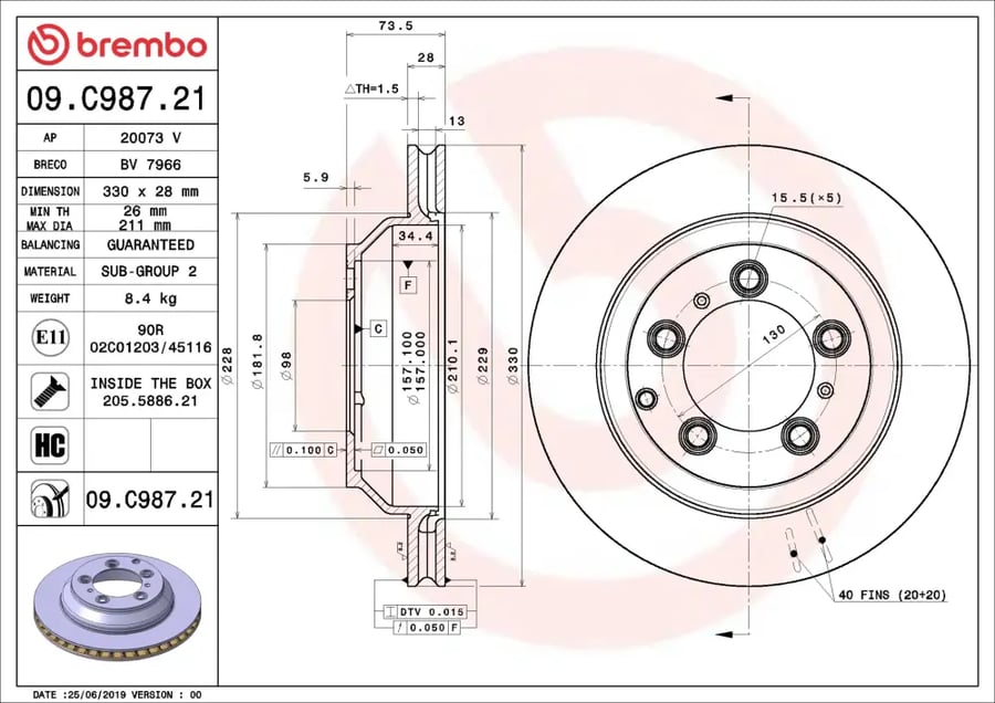 طقم هوب خلفي Brembo 09.C987.21