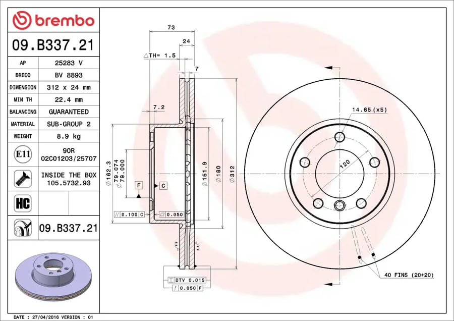طقم هوب أمامي Brembo 09.B337.21
