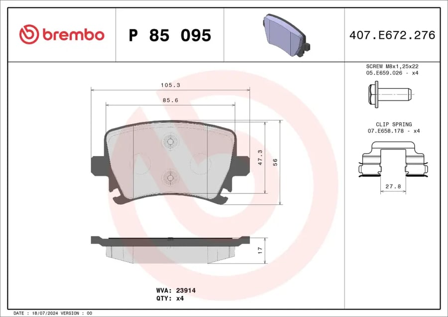 فحمات خلفية Brembo P 85 095