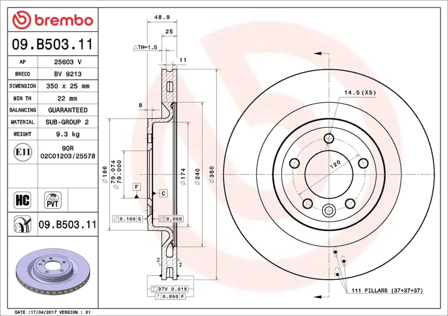 طقم هوب خلفي Brembo 09.B503.11