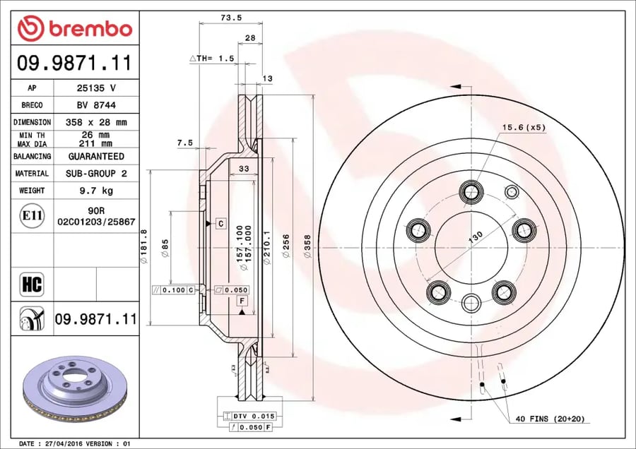 طقم هوب خلفي Brembo 09.9871.11