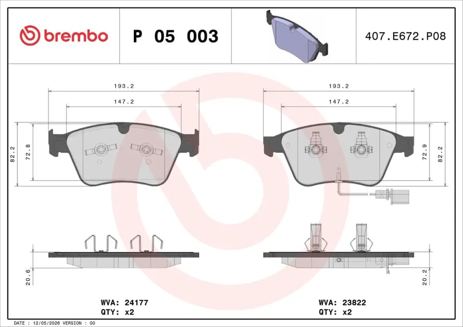 فحمات أمامية Brembo P 05 003