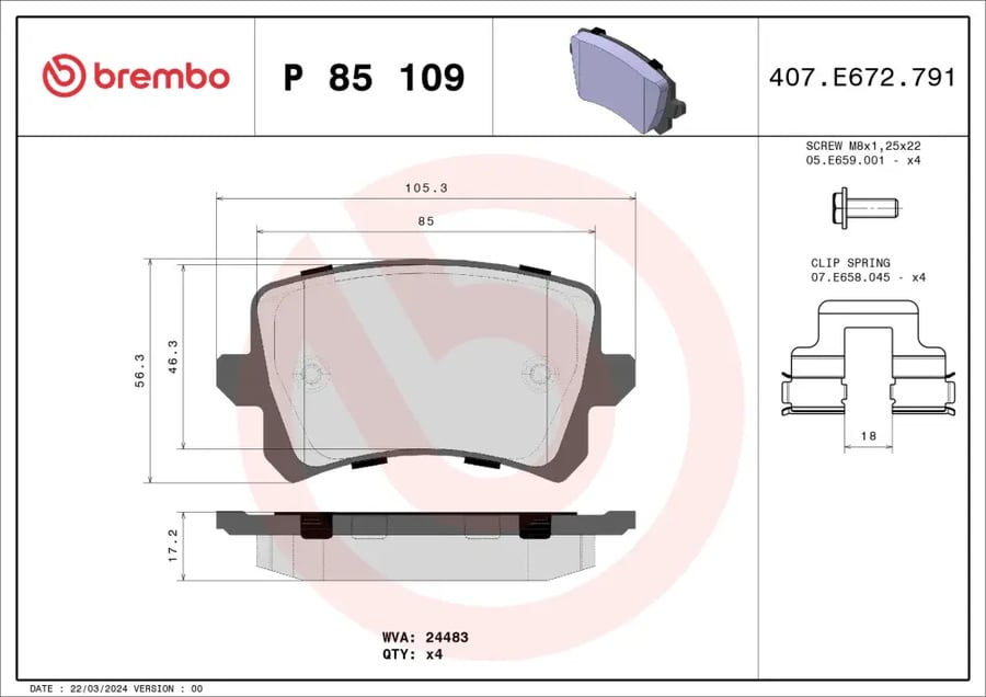 فحمات خلفية Brembo P 85 109
