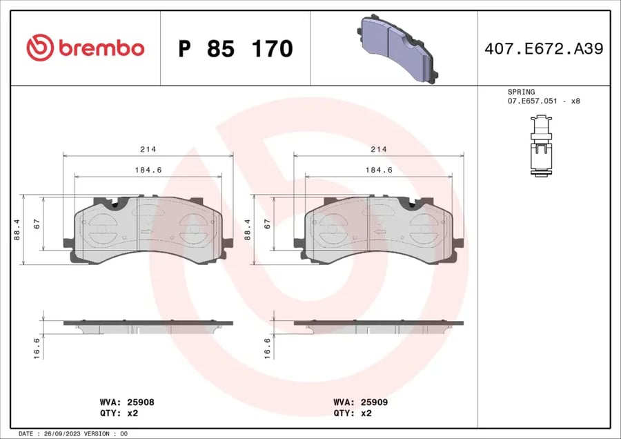 فحمات أمامية Brembo P85170
