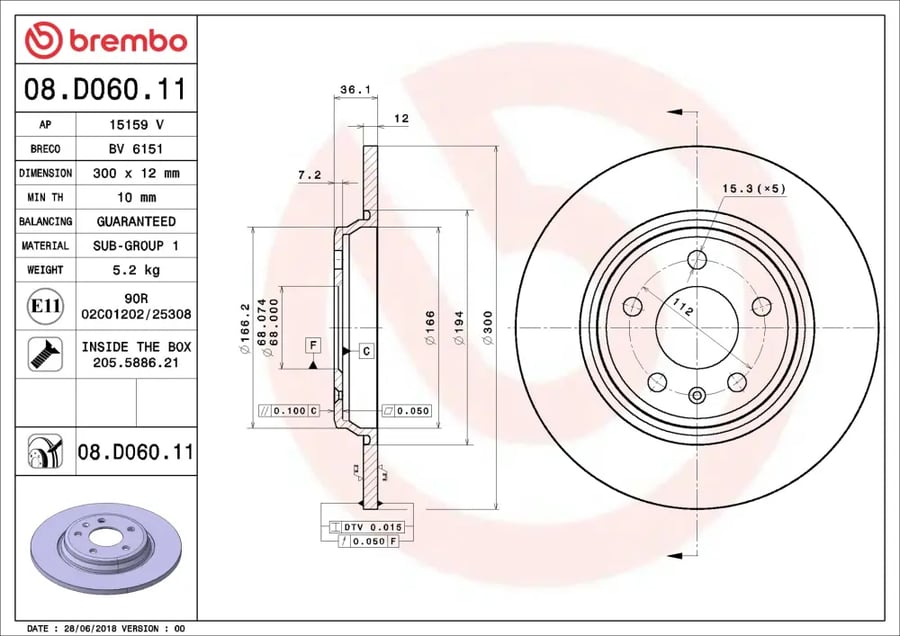طقم هوب خلفي Brembo 08.D060.11