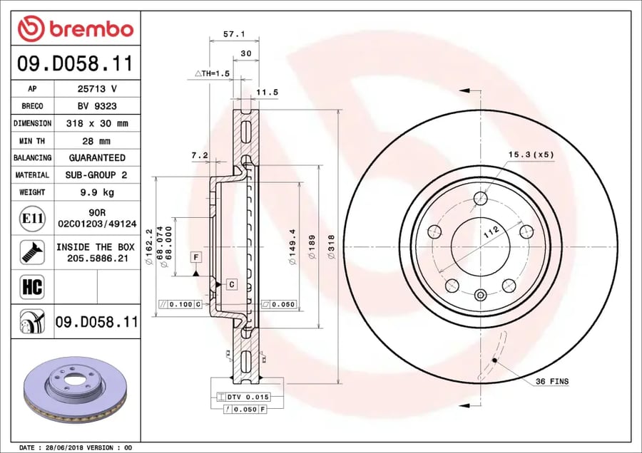 طقم هوب أمامي Brembo 09.D058.11