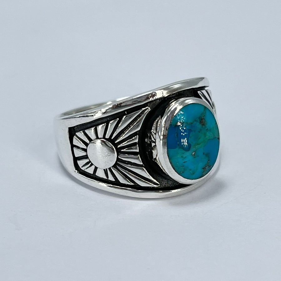 خاتم فضة بحجر فيروز صياغة مميزة عيار 925