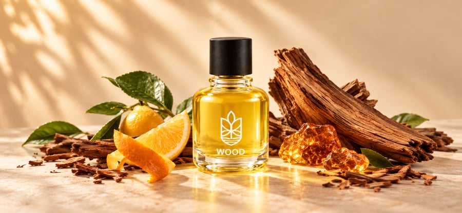 مشهد بصري عريض لعطر وود ونوتاته الخشبية والعنبرية