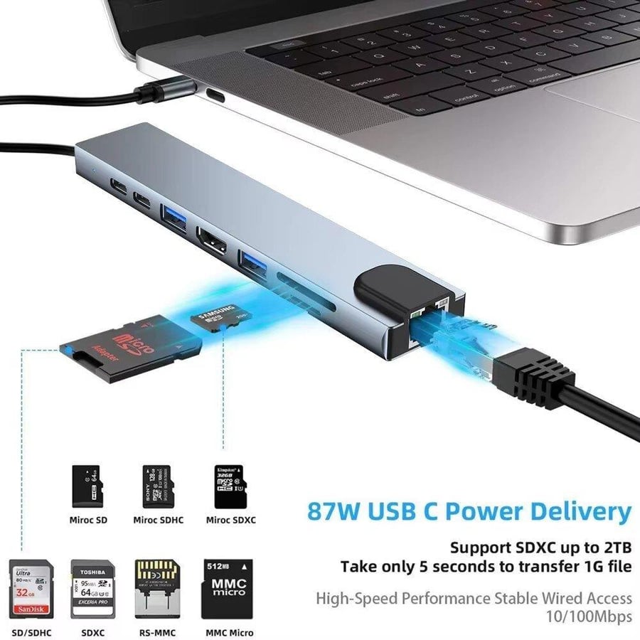 USB 3.0 نوع C HUB USB C محطة إرساء إلى HDMI 4K 30HZ نوع C إلى RJ45 100Mbps إيثرنت محول VGA موسع سماعة PD 100 واط