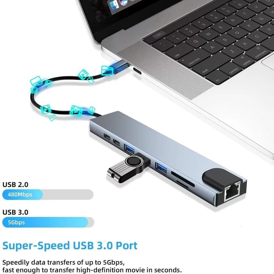 USB 3.0 نوع C HUB USB C محطة إرساء إلى HDMI 4K 30HZ نوع C إلى RJ45 100Mbps إيثرنت محول VGA موسع سماعة PD 100 واط