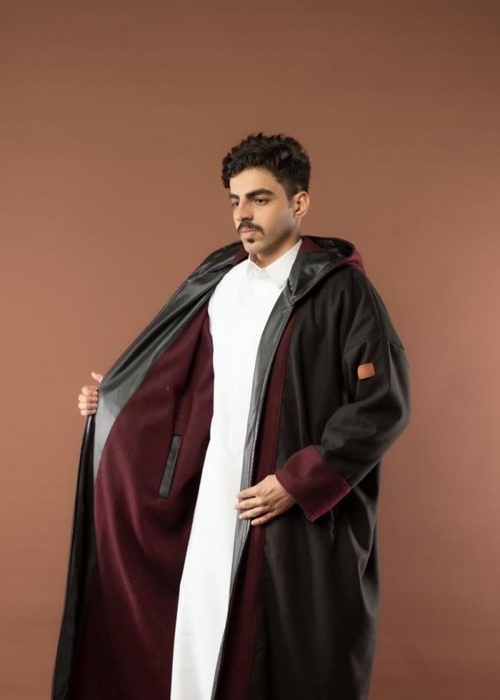 فروه قماش جوخ دبل فيس باللون العنابي والاسود